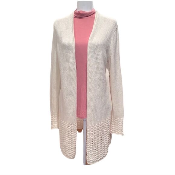 NEW Chico’s Cream Open front Cardigan Sweater with lace back Women’s Sz 12 - Picture 1 of 8